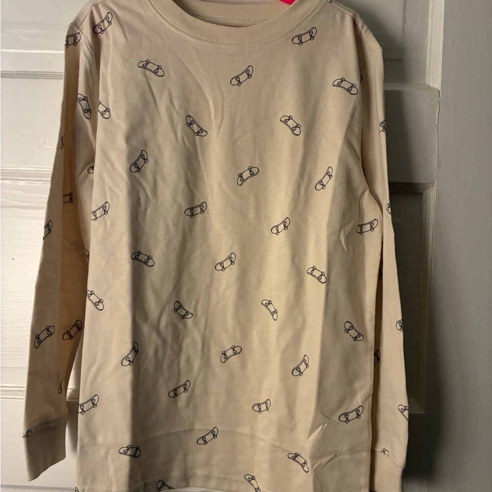 Carter's Beige Long Sleeve Tee with Skateboard Motif and OshKosh blue t-shirt